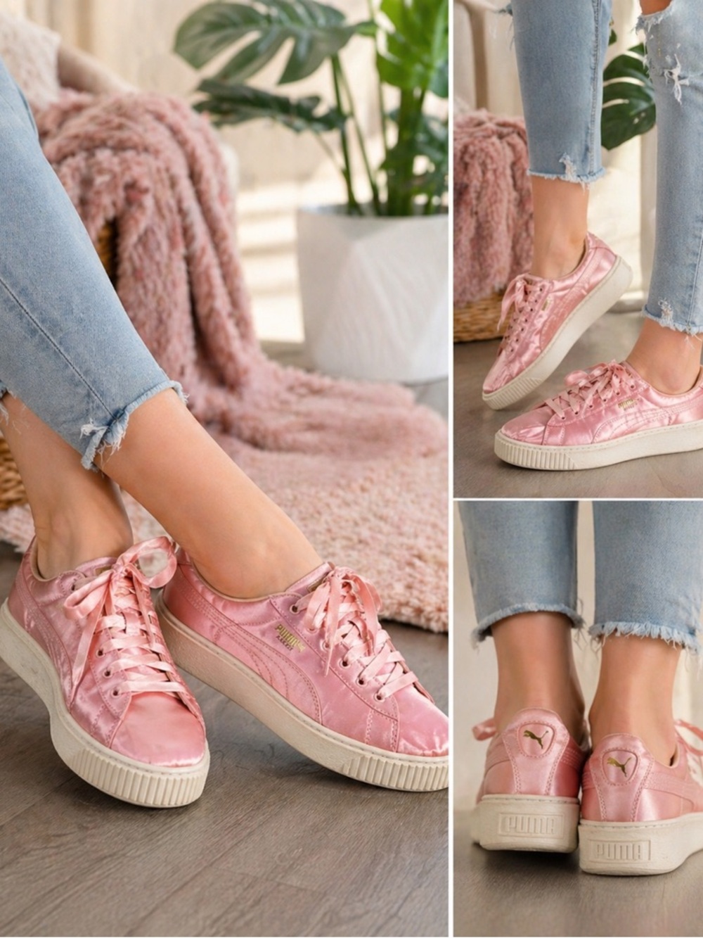 Puma Pink Satin Platform Sneakers Women’s Fashion Casual Shoes